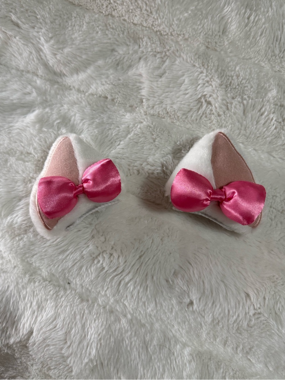 Marie Disney Plush White Cat Ear Clips with Pink Satin Bows